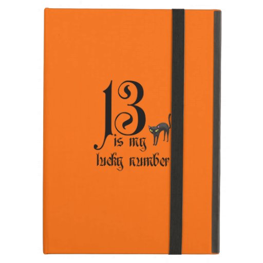 13-is-my-lucky-number-black-cat-orange-ipad-case-zazzle