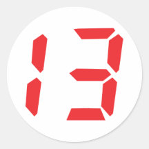 13 thirteen  red alarm clock digital number round sticker