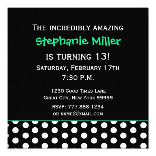 13th Birthday Cute Polka Dots for Girl Custom Announcements