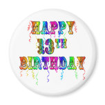 13th Birthday Gifts with Circus Balloon Font Fridge Magnets