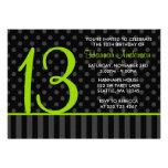 13th Birthday Lime Green Black Polka Dot Stripes Announcements