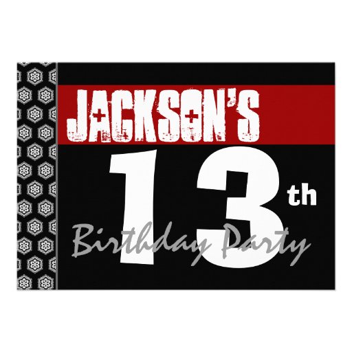 13th Birthday Modern For Boy Red White Black Y118 Custom Invite