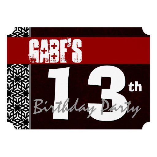 13th Birthday Modern For Him Red White Black G213A Invitations