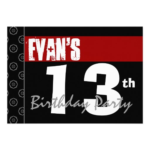 13th Birthday Modern For Him Red White Black G215 Personalized Invitations