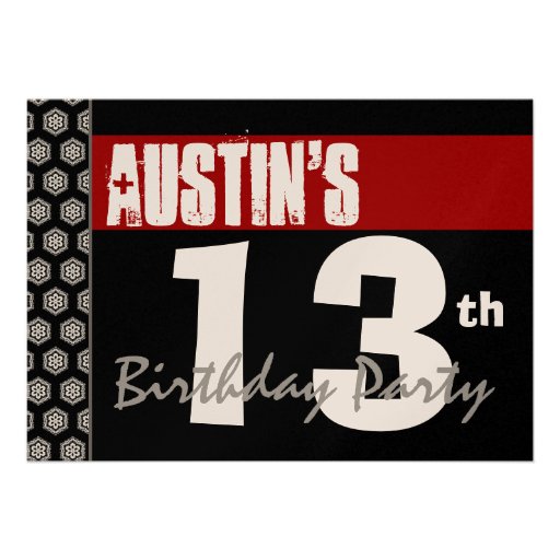 13th Birthday Modern For Him Red White Black W667 Cards