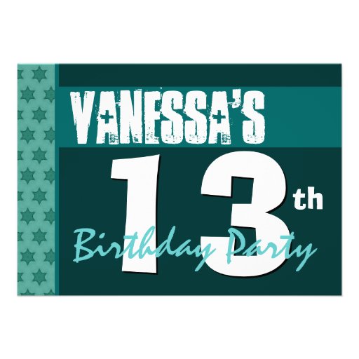 13th Birthday Modern Green Pattern Recycled 207 Personalized Invites