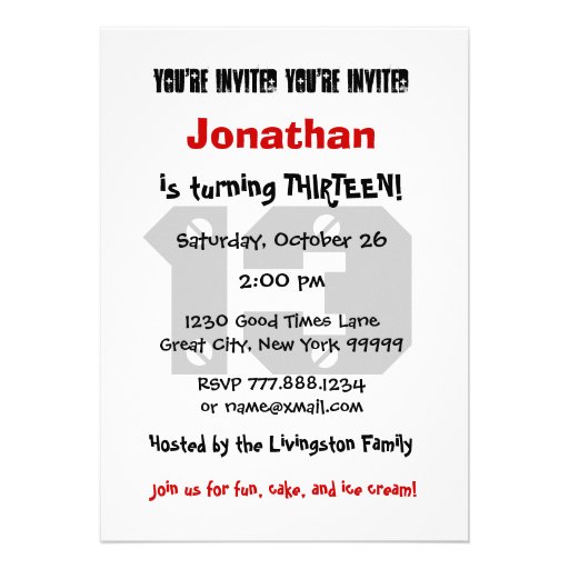 13th Birthday Modern Teen Black and White Pattern Custom Invites