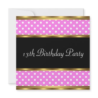 13th Birthday Party Gold Pink Polka dots invitation
