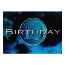 13TH Birthday Party Invitation - Abstract Blues