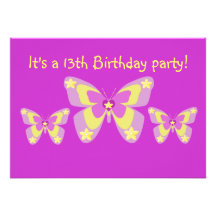 13th Birthday Party Invitation, Butterflies