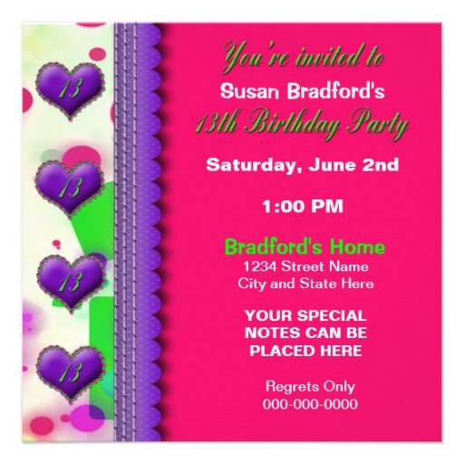 13th Birthday Party Invitation - Girl