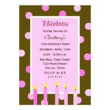 13th Birthday Party Invitation -- Pink Polka Dots
