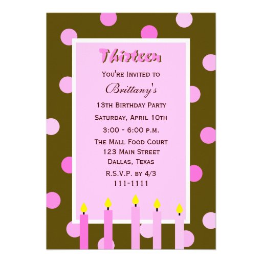 13th Birthday Party Invitation -- Pink Polka Dots