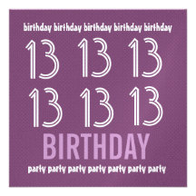 13th Birthday Party Invite Purple Polka Dots Y283
