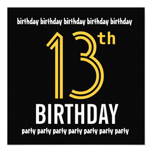 13th Birthday Party Modern Gold and Black Invitations