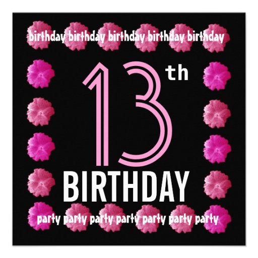 13th Birthday Party Pink Flowers For Her W763 Personalized Invitation