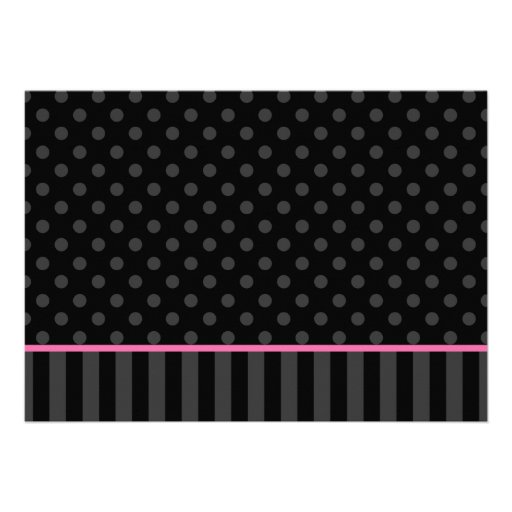 13th Birthday Pink and Black Polka Dot Stripes Invitations
