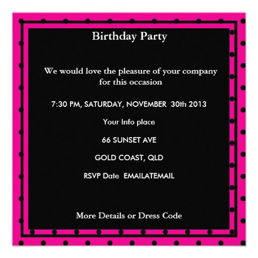 13th Birthday Polka Dot Hot Pink Black White Invitation