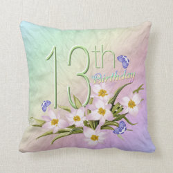 13th Birthday Rainbows and Wildflowers Throw Pillows
