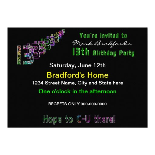 13th Birthday - Teen Invitation - Colorful