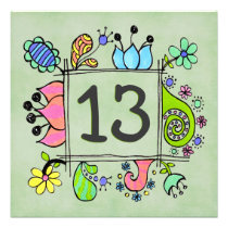13th Doodles Colourful  Birthday Party Invitation