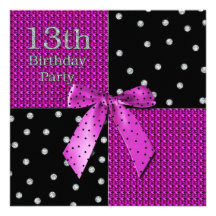 13th Girly Birthday Invitation - Fuchsia/Black
