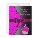 13th Pink Cupcake Spot  Birthday Party Personalized Invites