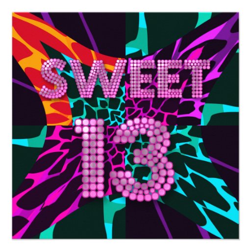 13th Sweet 13 Birthday Party Mixed Animal Print Custom Invitations