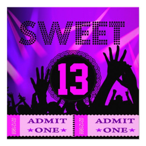 13th Sweet 13 Birthday Party Tickets Fun Personalized Invitation
