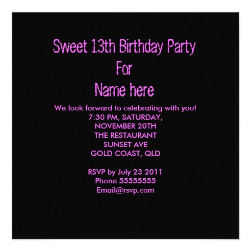 13th Sweet 13 Birthday Party Tickets Fun Personalized Invitation
