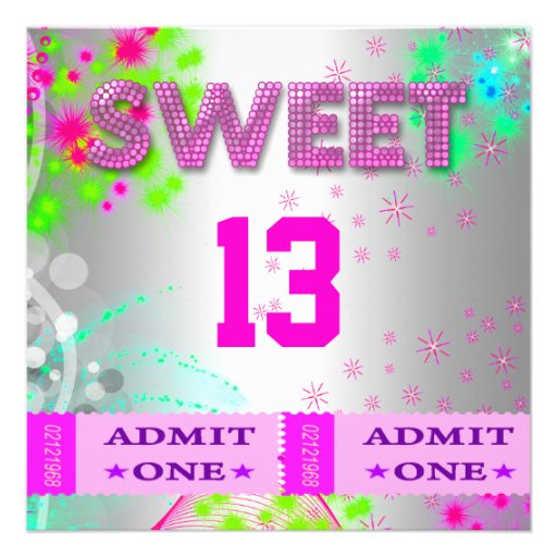 13th Sweet 13 Birthday Party Tickets Fun Custom Announcements (front side)