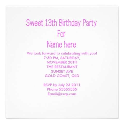 13th Sweet 13 Birthday Party Tickets Fun Custom Announcements