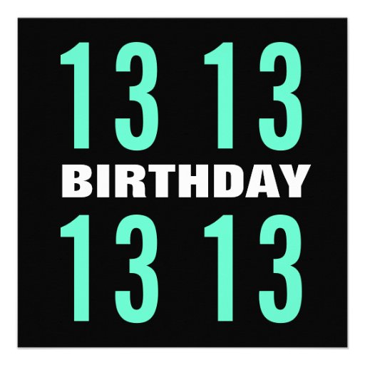 13th Teen Birthday Modern Mint and Black W745 Invite