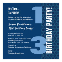 13th Teen Birthday Modern Navy Blue Stars G401 Custom Invitation