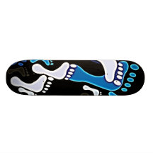 140 GROOVY BLUE BLACK WHITE FOOTSTEPS PATTERN BACK SKATE BOARDS