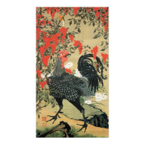 14. 南天雄鶏図, 若冲 Red Nuts and Rooster, Jakuchu Print