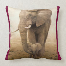 #14-Afican Elephant-cow and calf Throw Pillows
