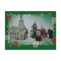 14 toy tractors at christmas post card