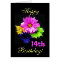 14th Birthday Neon daisies Greeting Cards