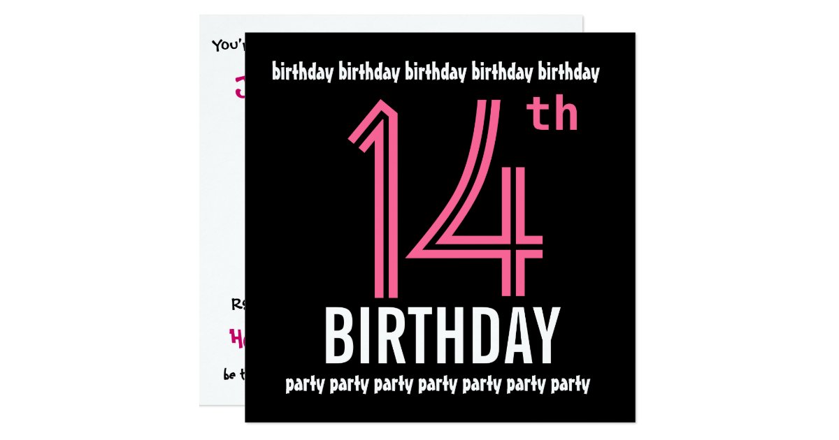 14th-birthday-party-invitation-template-pink-black-zazzle