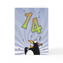 14th Birthday - Penguin Surprise Card