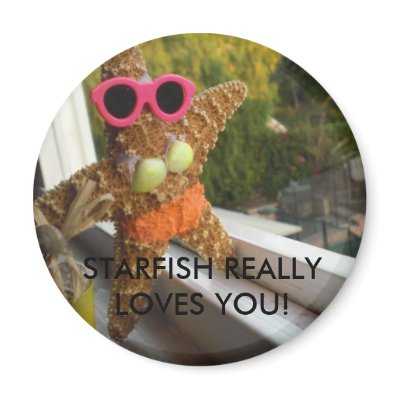 1539, STARFISH REALLY LOVES YOU! REFRIGERATOR MAGNETS by freckmo