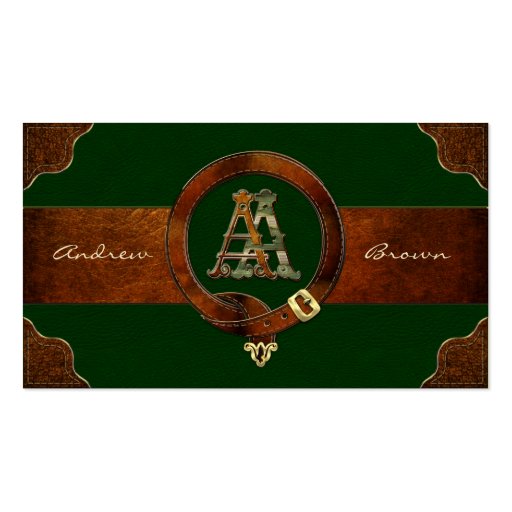 [154] AA Monogram [Brass+Leather] Business Card Templates (front side)