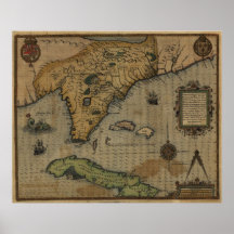1591 Florida and Cuba Map Print