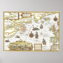 1592 Map of the Atlantic Poster