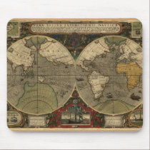 "1595 Hondius Worlde Map" Mouse Pad mousepads by RavenSpiritPrints "1595 Hondius Worlde Map" Mouse Pad mousepads