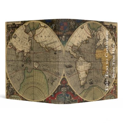1595 Vintage World Map by Jodocus Hondius Binders by ZephyrusBooks