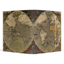 1595 Vintage World Map by Jodocus Hondius Binders