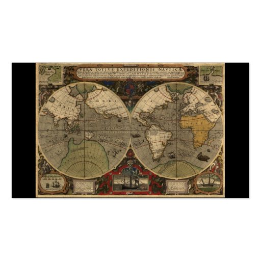 1595 Vintage World Map by Jodocus Hondius Business Cards (back side)