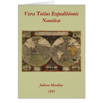 1595 Vintage World Map by Jodocus Hondius Greeting Cards